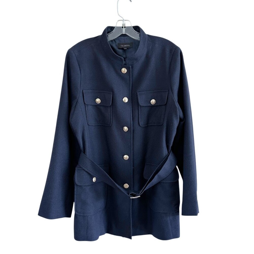 Talbots Navy Wool Blend Belted Timeless Classic Blazer Jacket - Picture 2 of 12